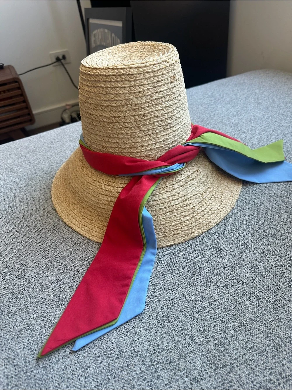 NWT Maje x Blanca Miró Raffia Hat With Printed Ribbon